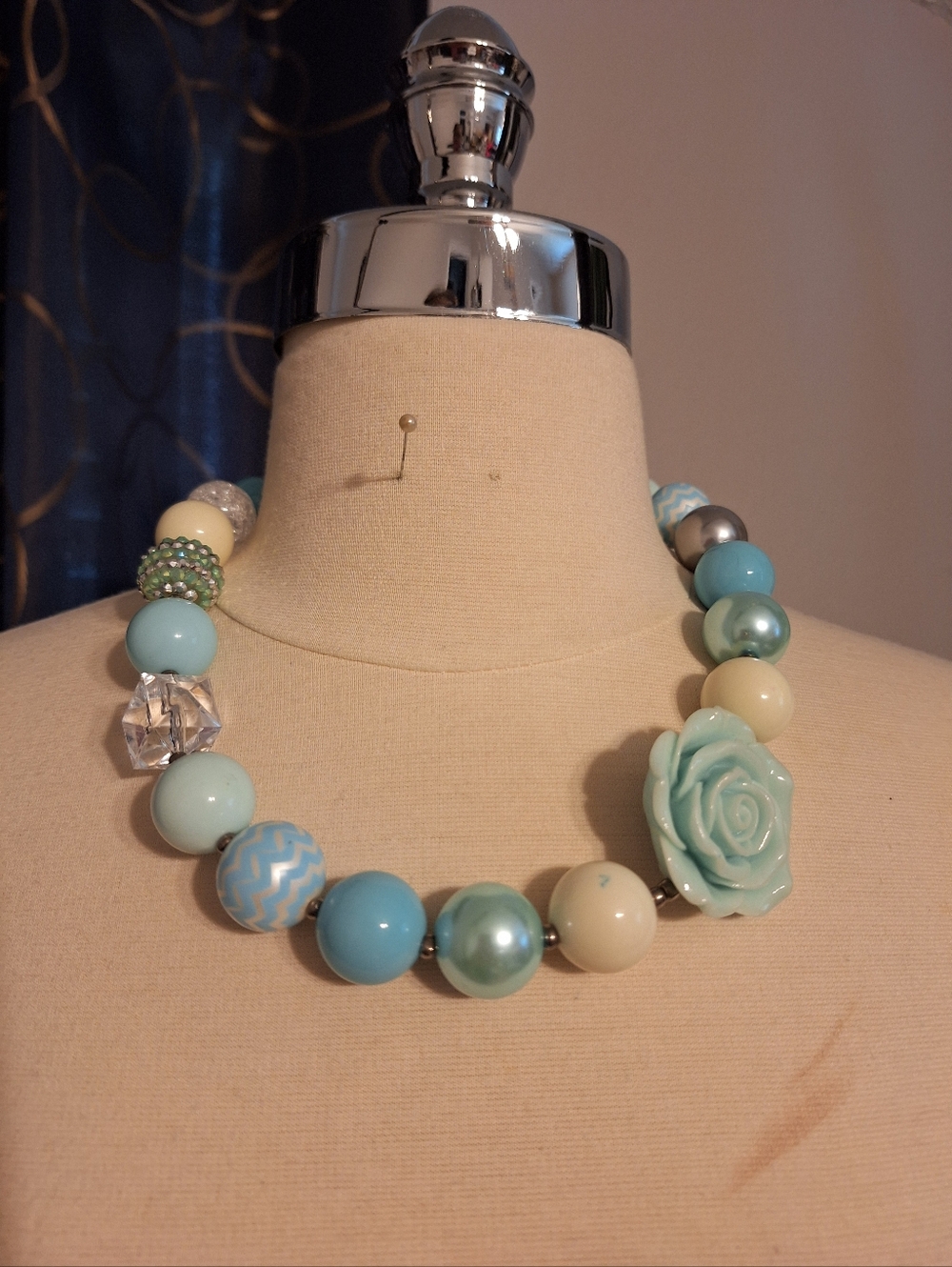 Rose pastel Blue Bubble gum necklace 20" inch
